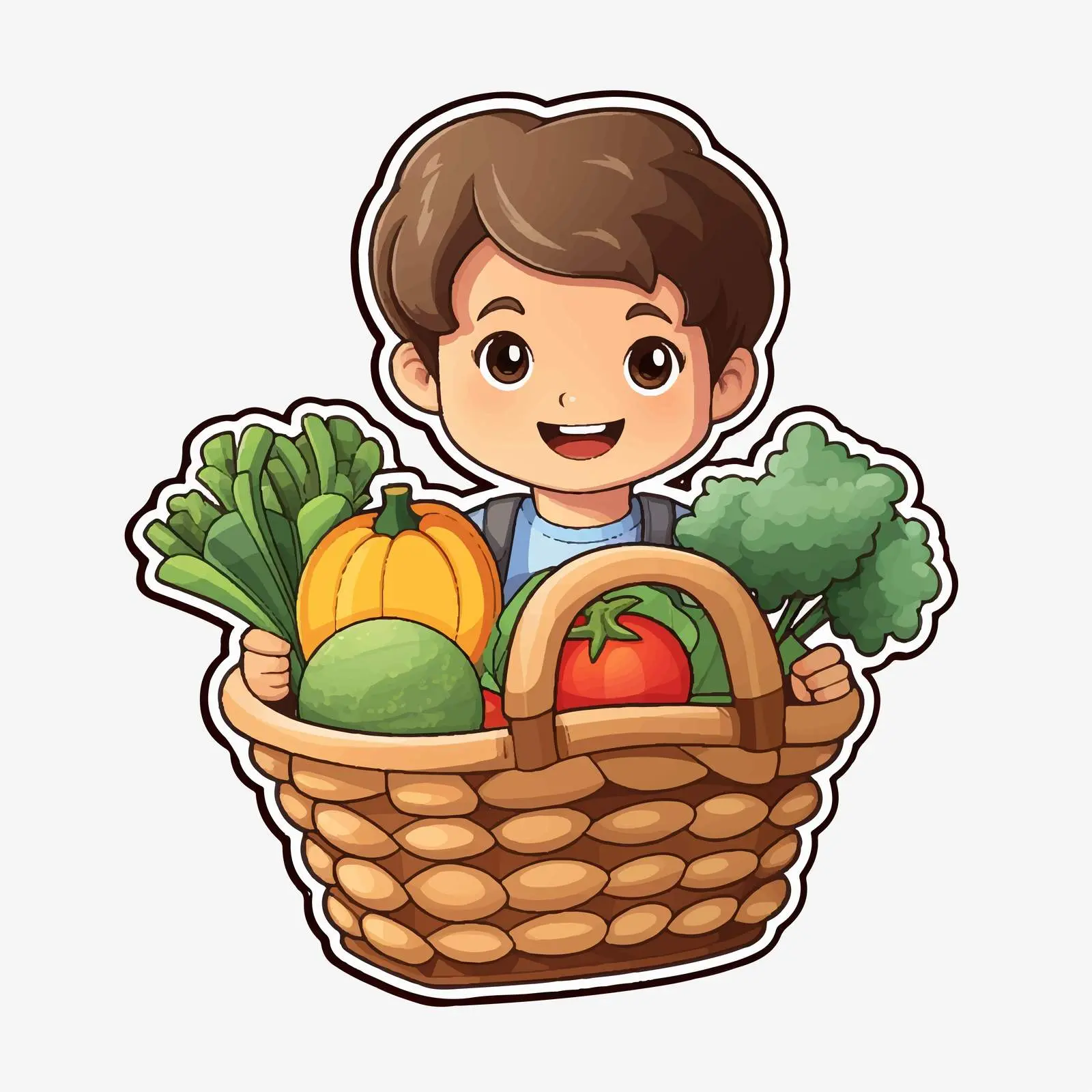 Boy Holding Vegetable Basket Vector Template — free download from Dotvec