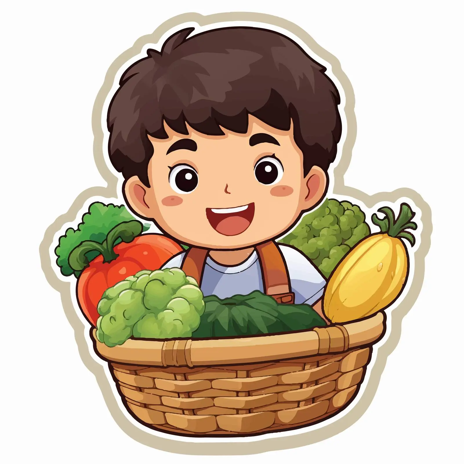 Boy Holding Vegetable Basket Vector Illustration — free download from Dotvec