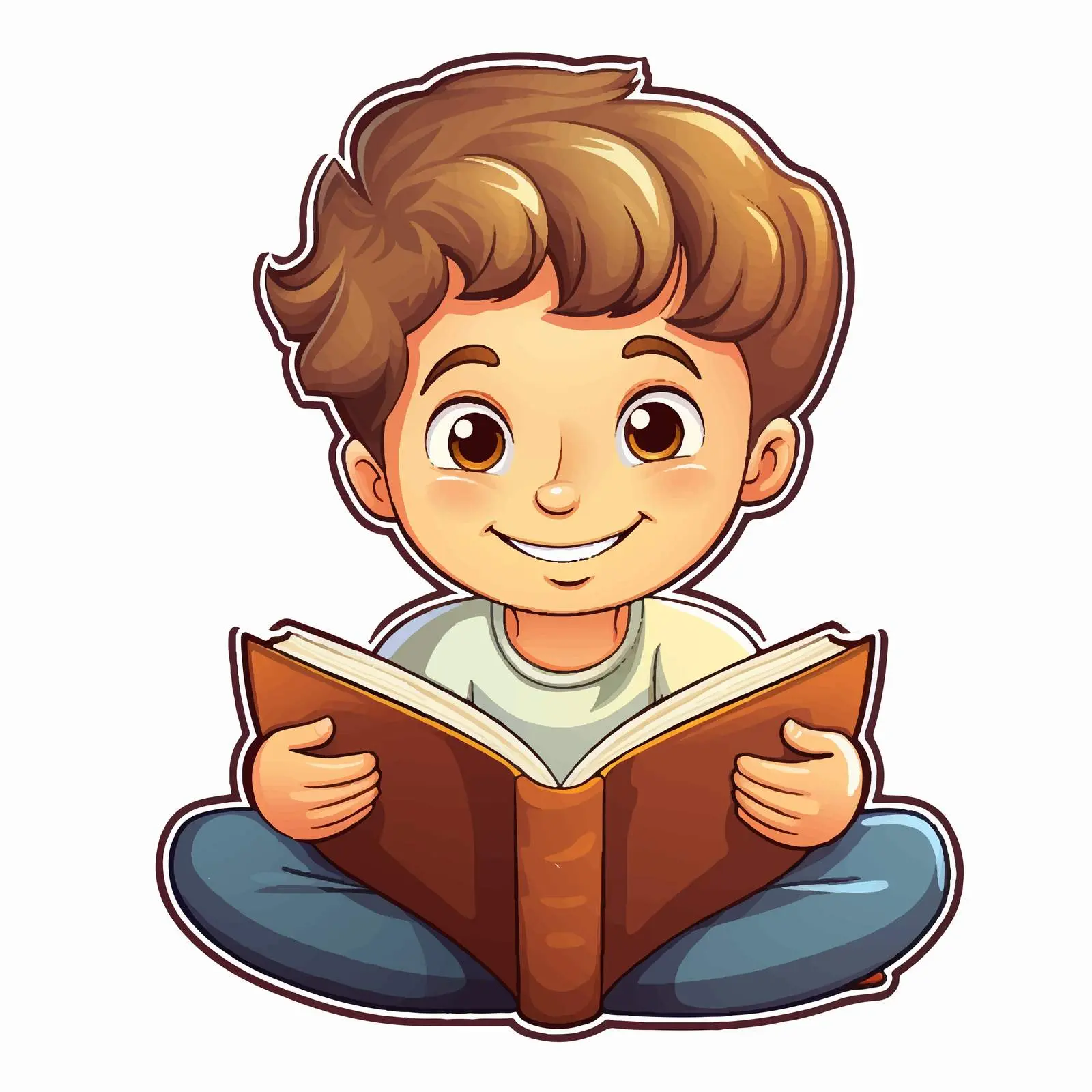 Cartoon Boy Reading Book Sticker Template — free download from Dotvec