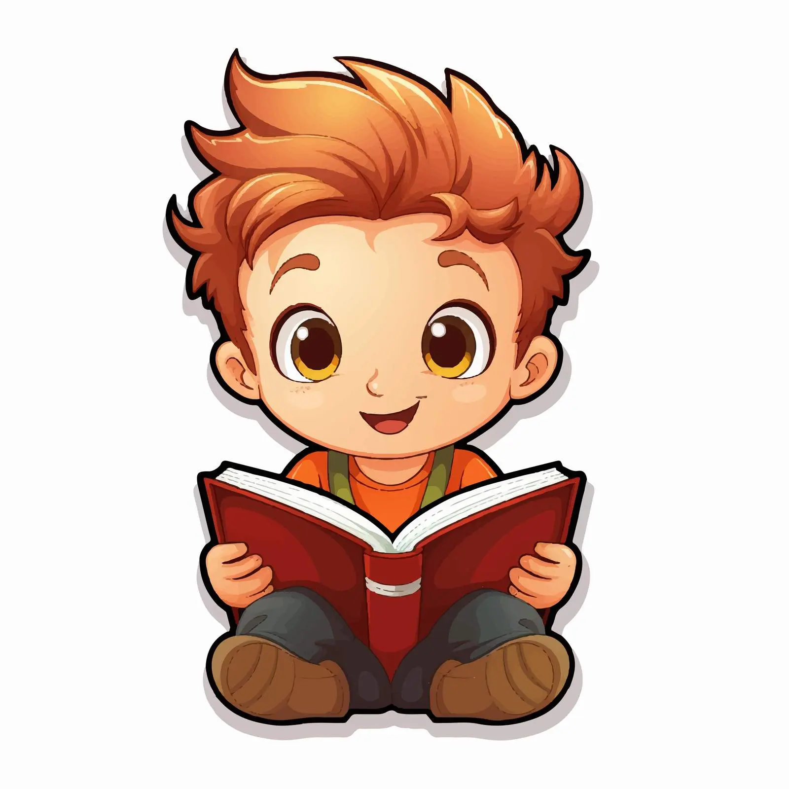 Cartoon Boy Reading Book Sticker Template — free download from Dotvec