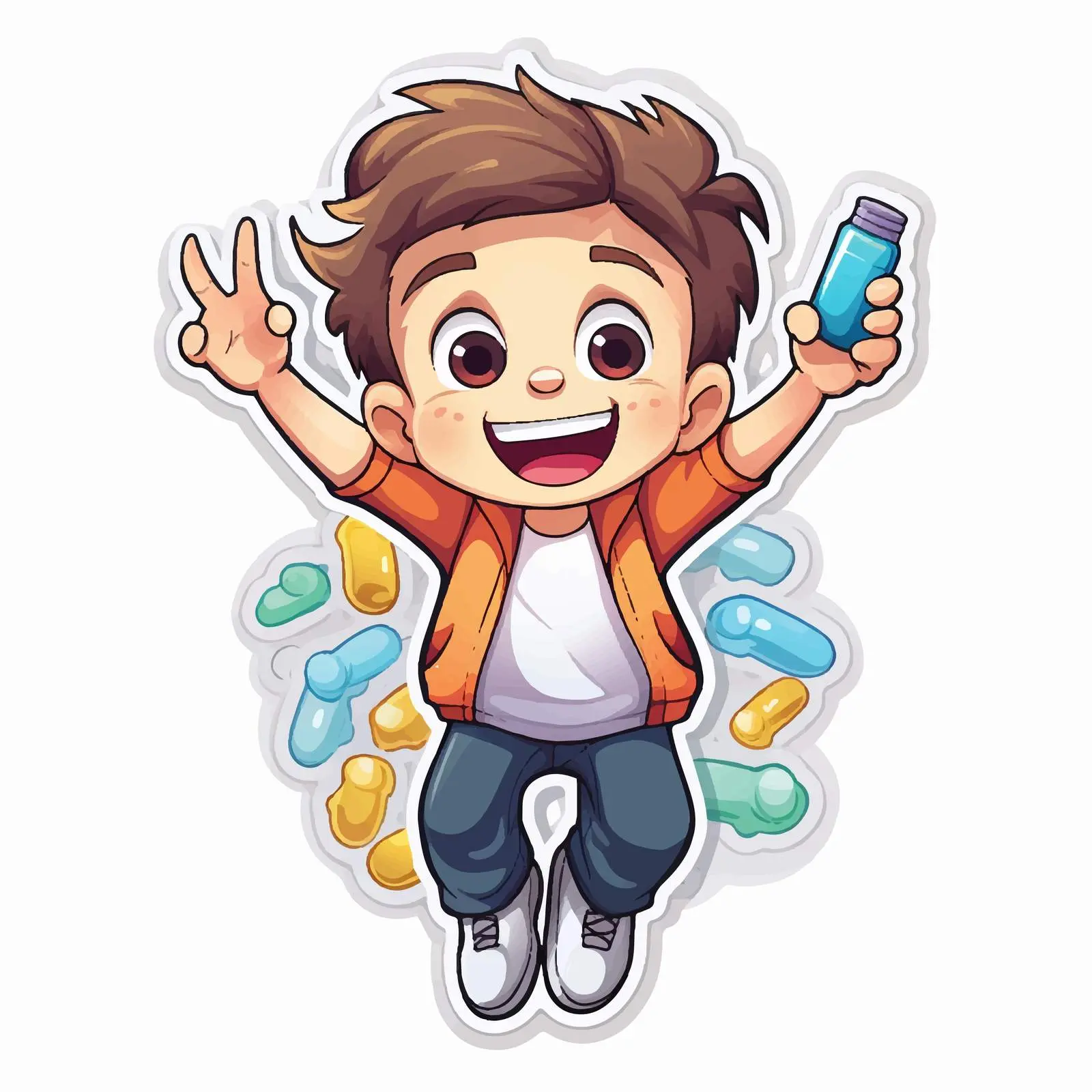 Cartoon Boy Sticker Taking Drug Vector — free download from Dotvec