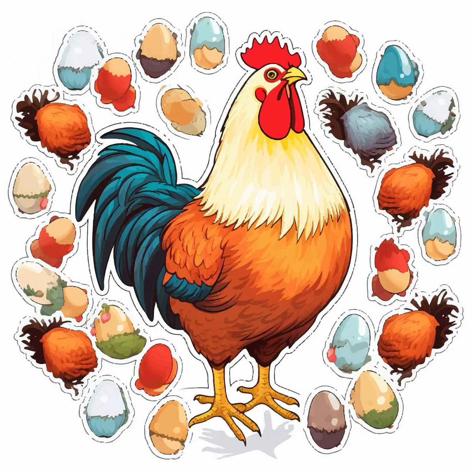 Chicken and Eggs Vector Sticker Template — free download from Dotvec
