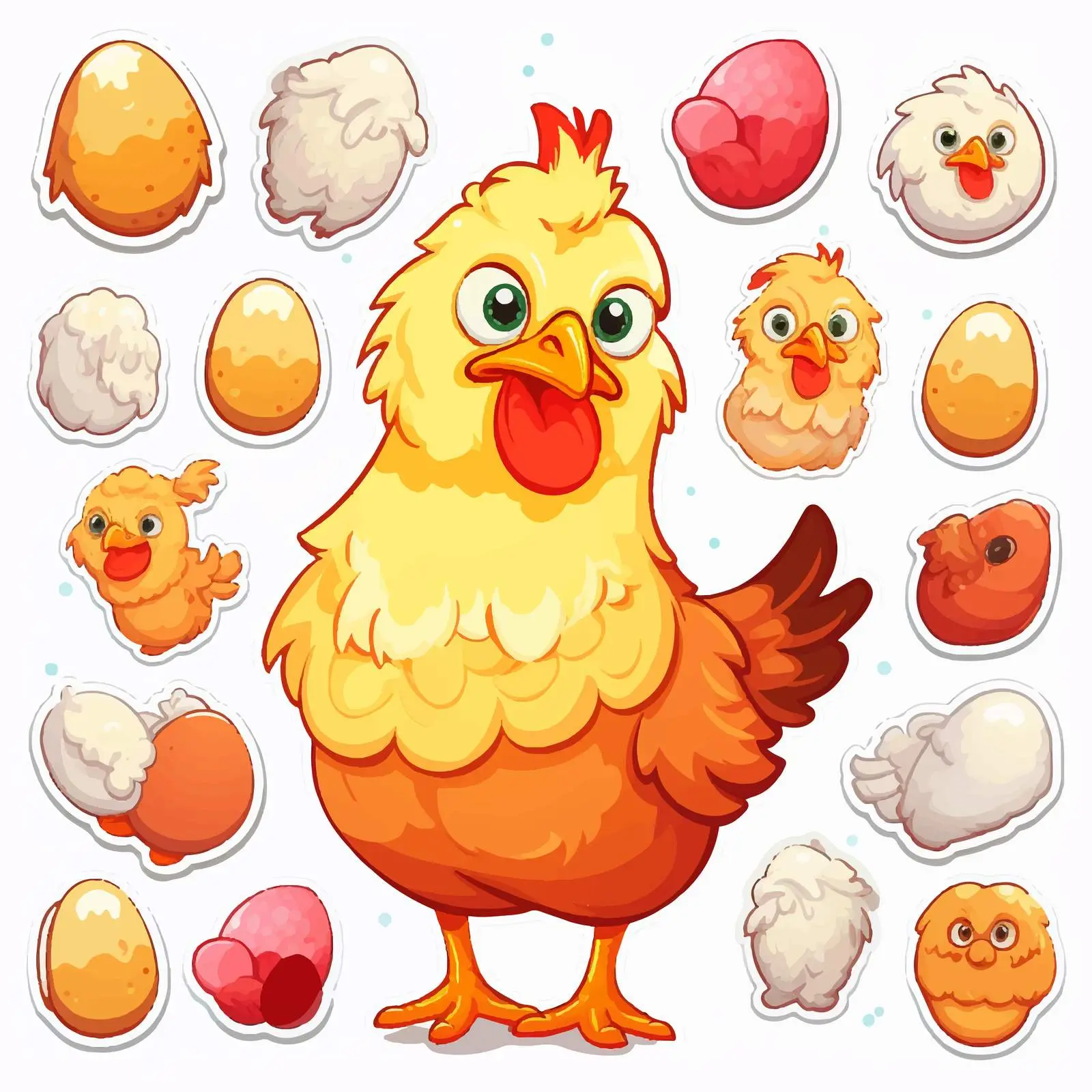 Chicken and Eggs Sticker Template Illustration — free download from Dotvec