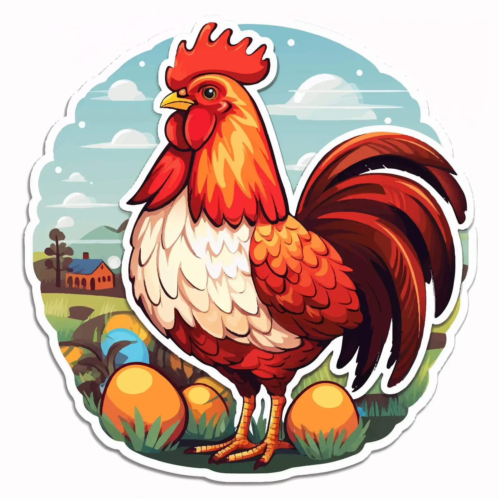 Chicken and Eggs Sticker Vector Illustration — free download from Dotvec