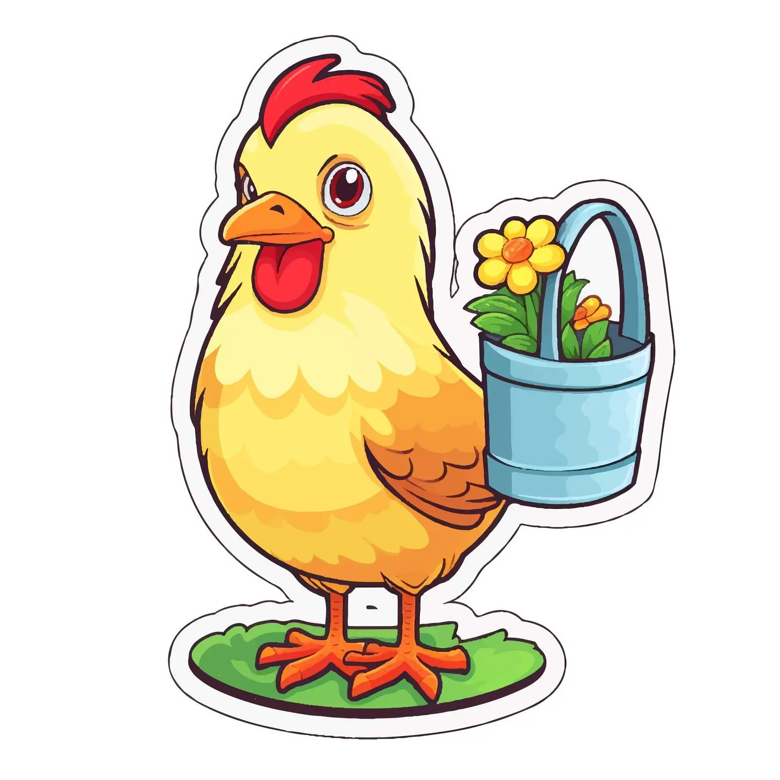 Cartoon Chicken with Watering Can Vector — free download from Dotvec