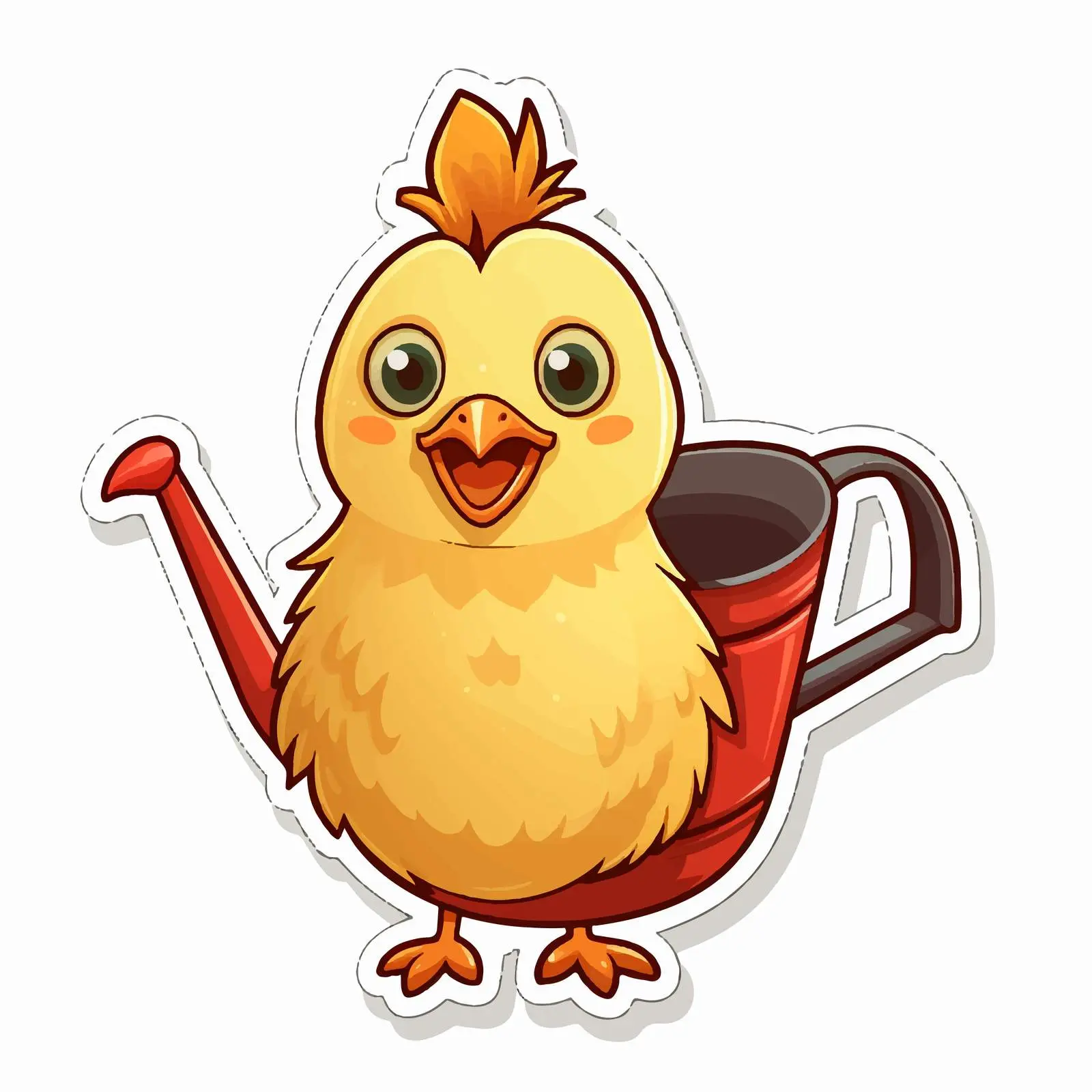 Cartoon Chicken with Watering Can Sticker Template — free download from Dotvec
