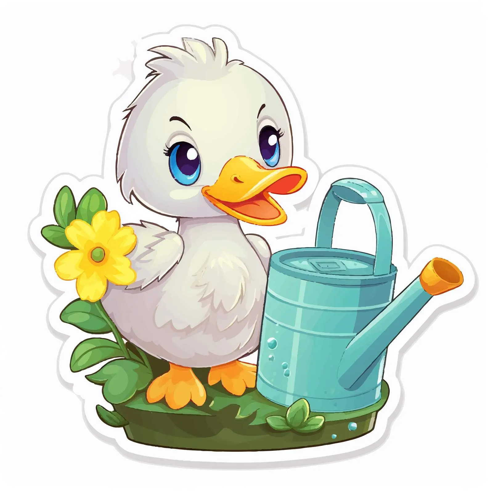 Cartoon Duck with Watering Can Vector — free download from Dotvec