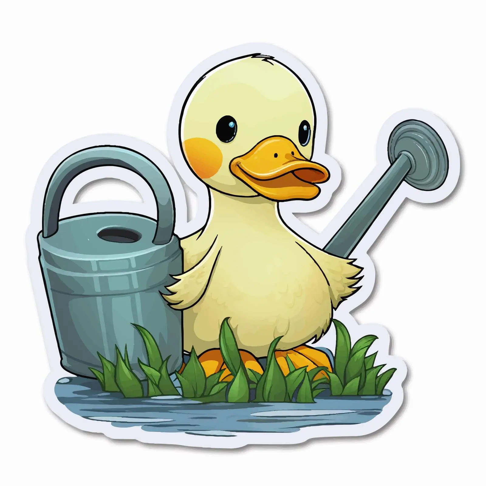 Cartoon Duck with Watering Can Sticker Template — free download from Dotvec