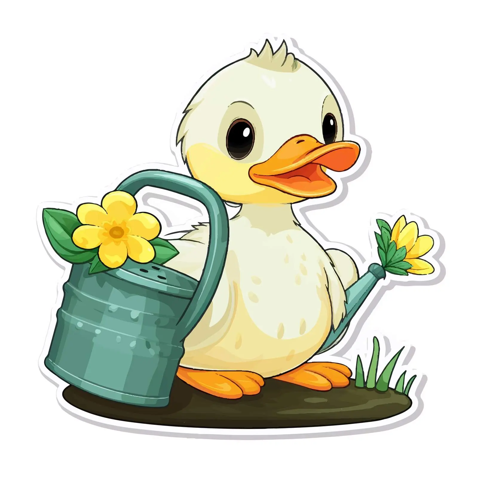 Cartoon Duck with Watering Can Vector Design — free download from Dotvec
