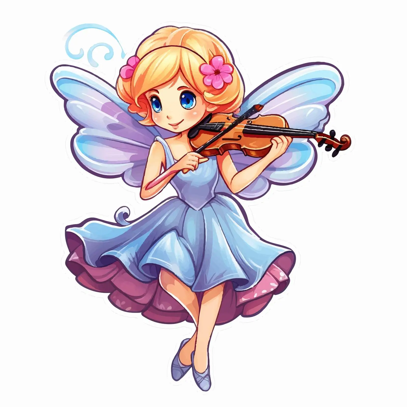 Fairy Cartoon Character Playing Violin Sticker Template — free download from Dotvec