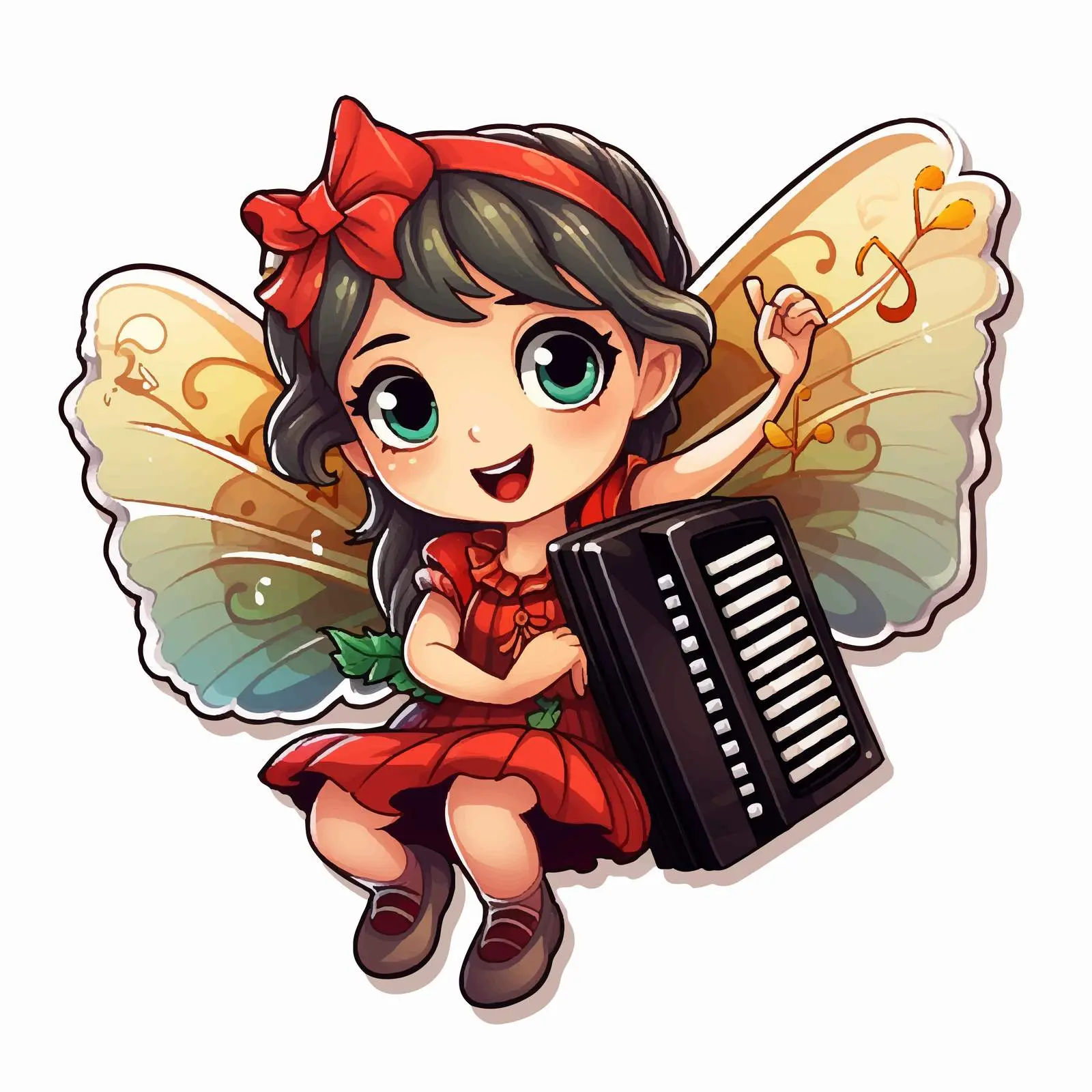 Fairy Playing Accordion Sticker Template Vector — free download from Dotvec