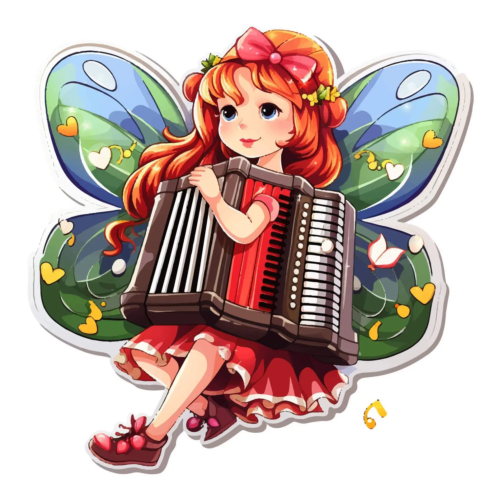 Fairy Playing Accordion Vector Sticker Template — free download from Dotvec