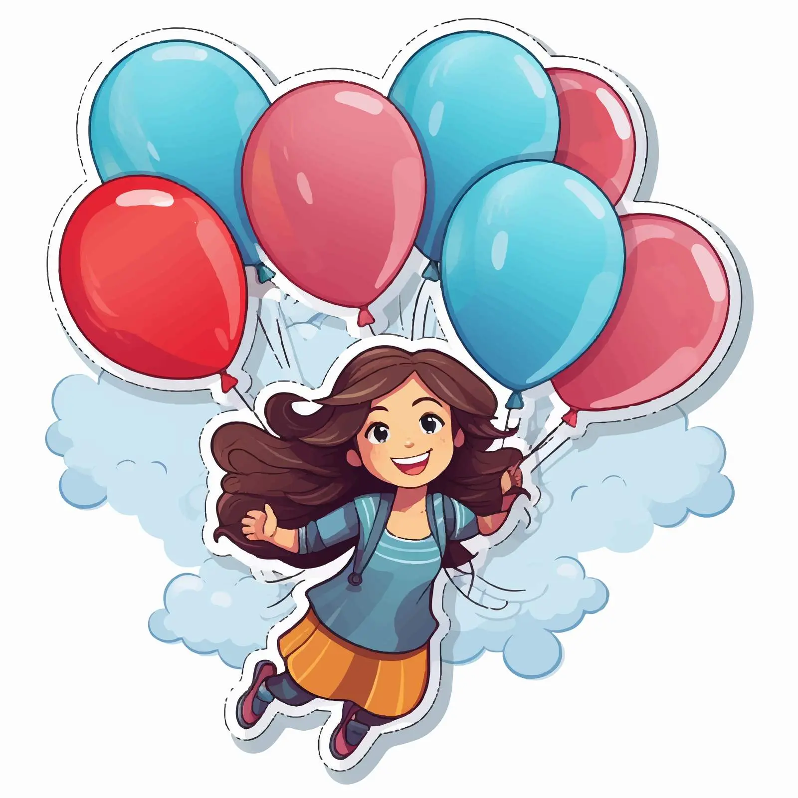 Girl Flying with Balloons Vector Sticker Template — free download from Dotvec