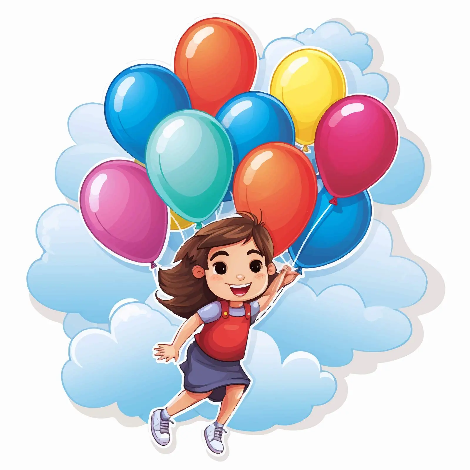 Girl Flying with Balloons Vector Sticker — free download from Dotvec