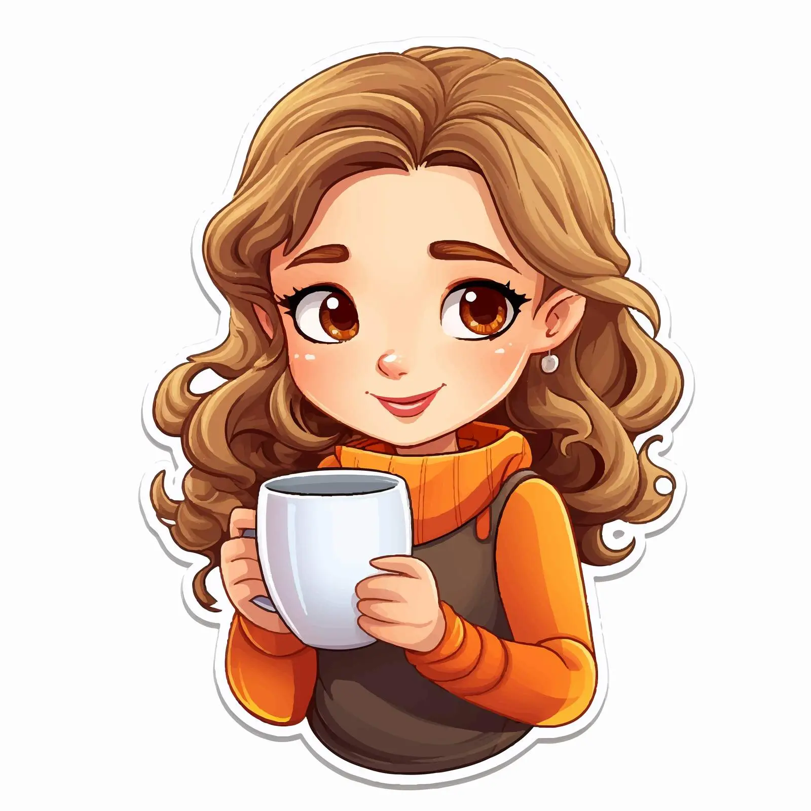 Girl Holding Tea Cup Sticker Template — free download from Dotvec
