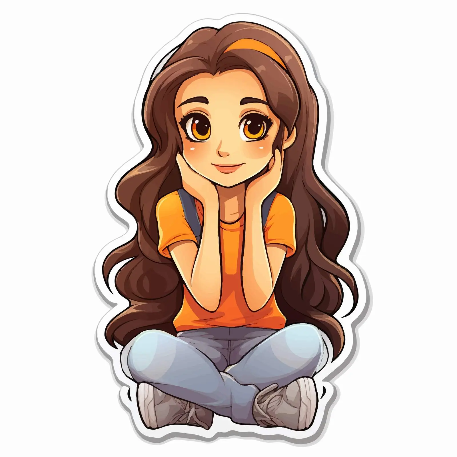 Sitting Girl Sticker Template Vector Illustration — free download from Dotvec