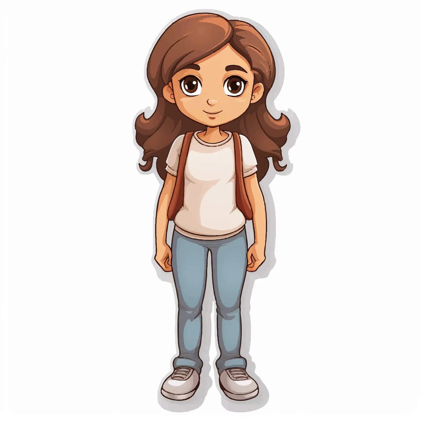Cartoon Girl Standing Pose Vector Sticker Template — free download from Dotvec