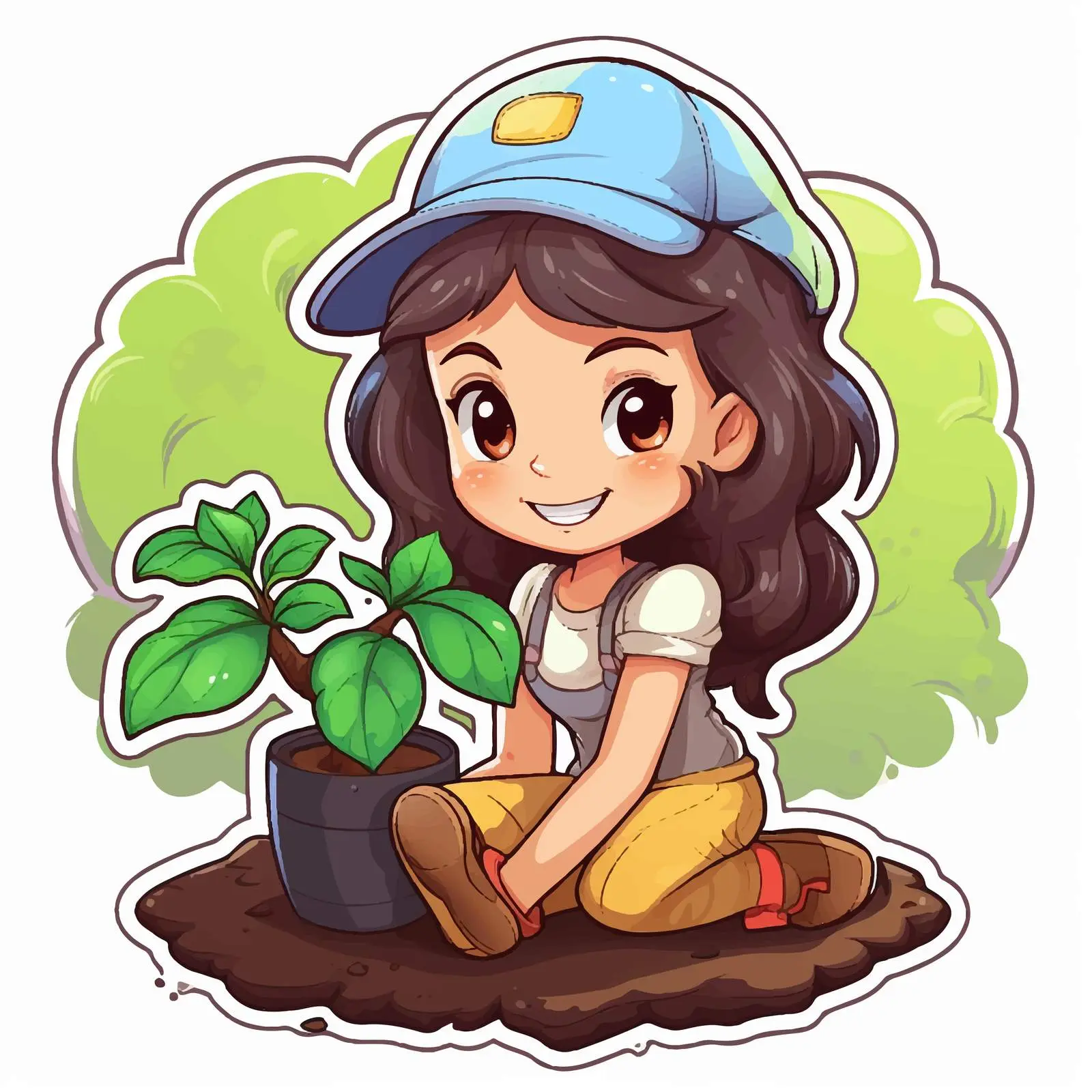 Girl Planting Cartoon Character Vector Illustration — free download from Dotvec