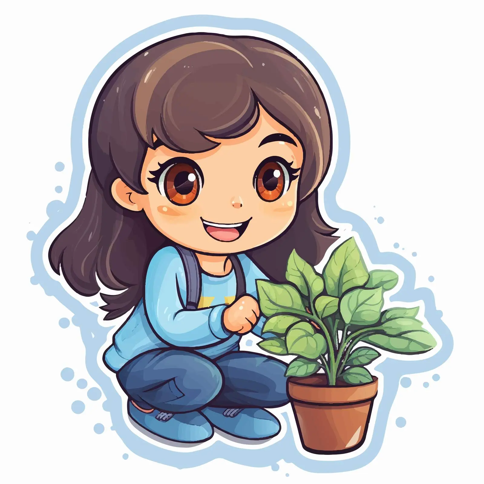 Girl Planting Cartoon Character Vector Template — free download from Dotvec