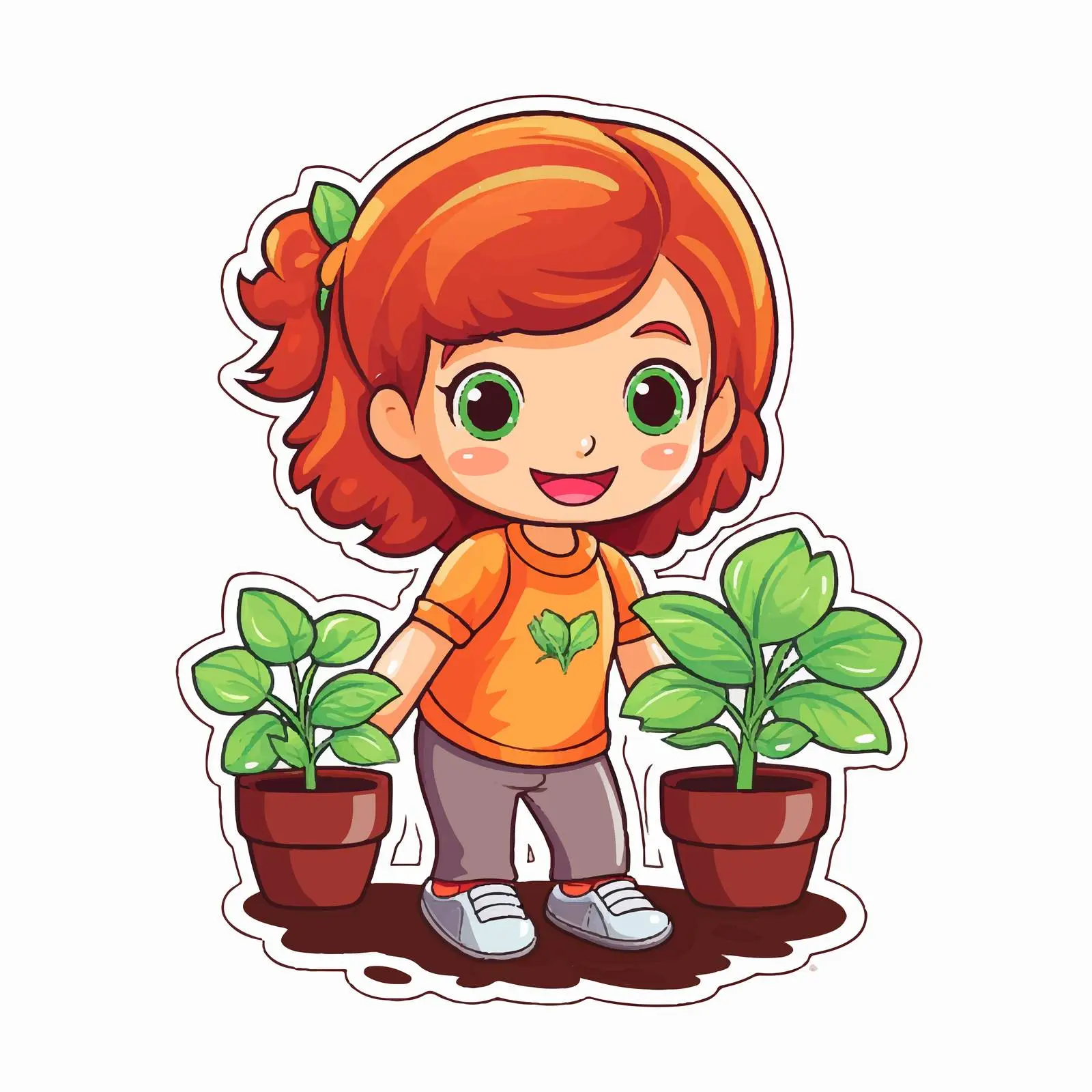 Girl Planting Cartoon Character Vector Sticker — free download from Dotvec