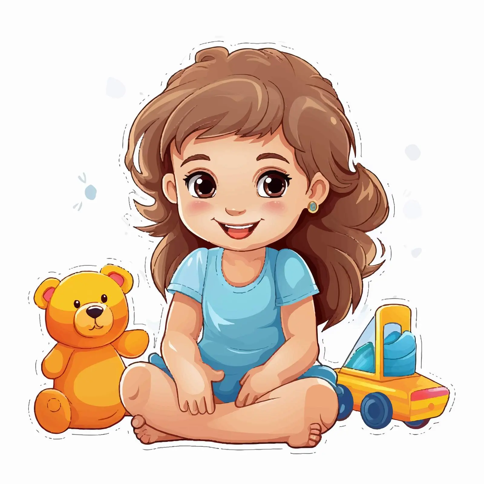 Girl Playing with Toy Sticker Vector — free download from Dotvec