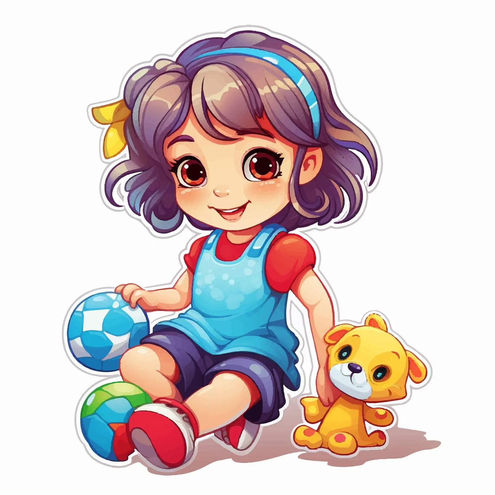 Girl Playing with Toy - Vector Sticker Template — free download from Dotvec