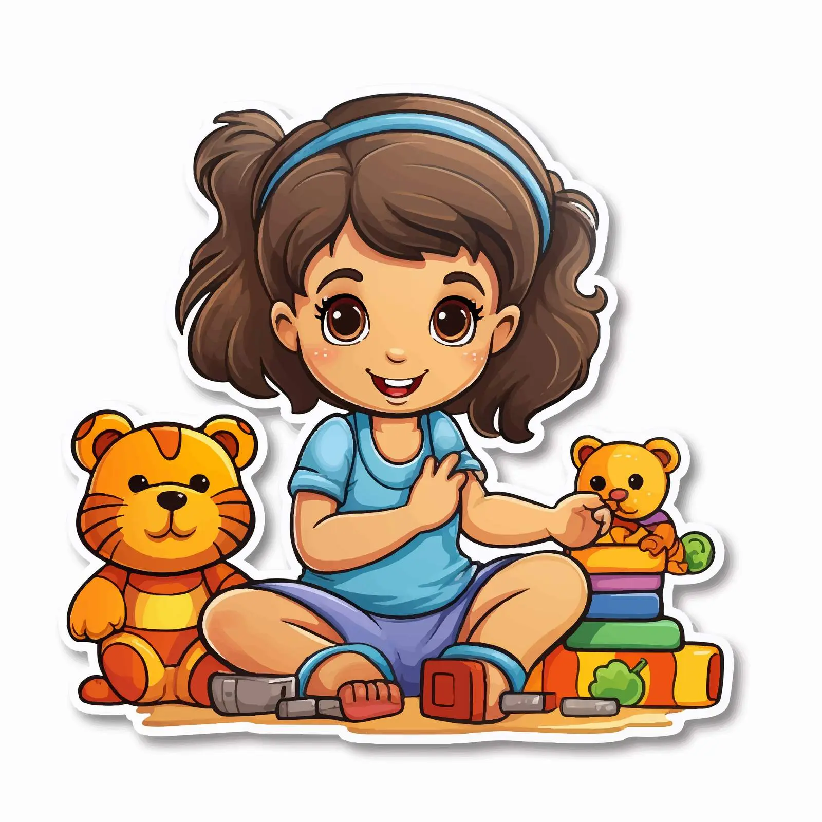 Girl Playing with Toy Sticker Template — free download from Dotvec