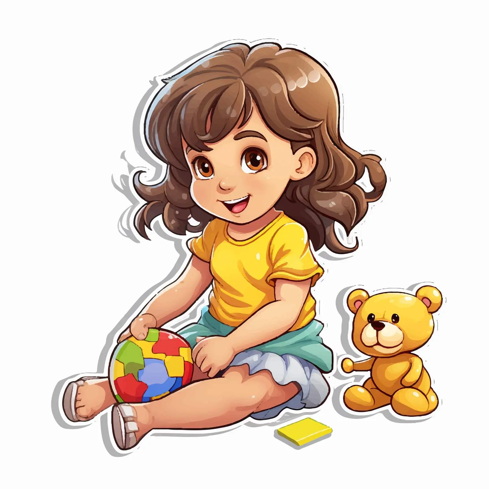 Girl Playing with Toy Sticker Vector — free download from Dotvec
