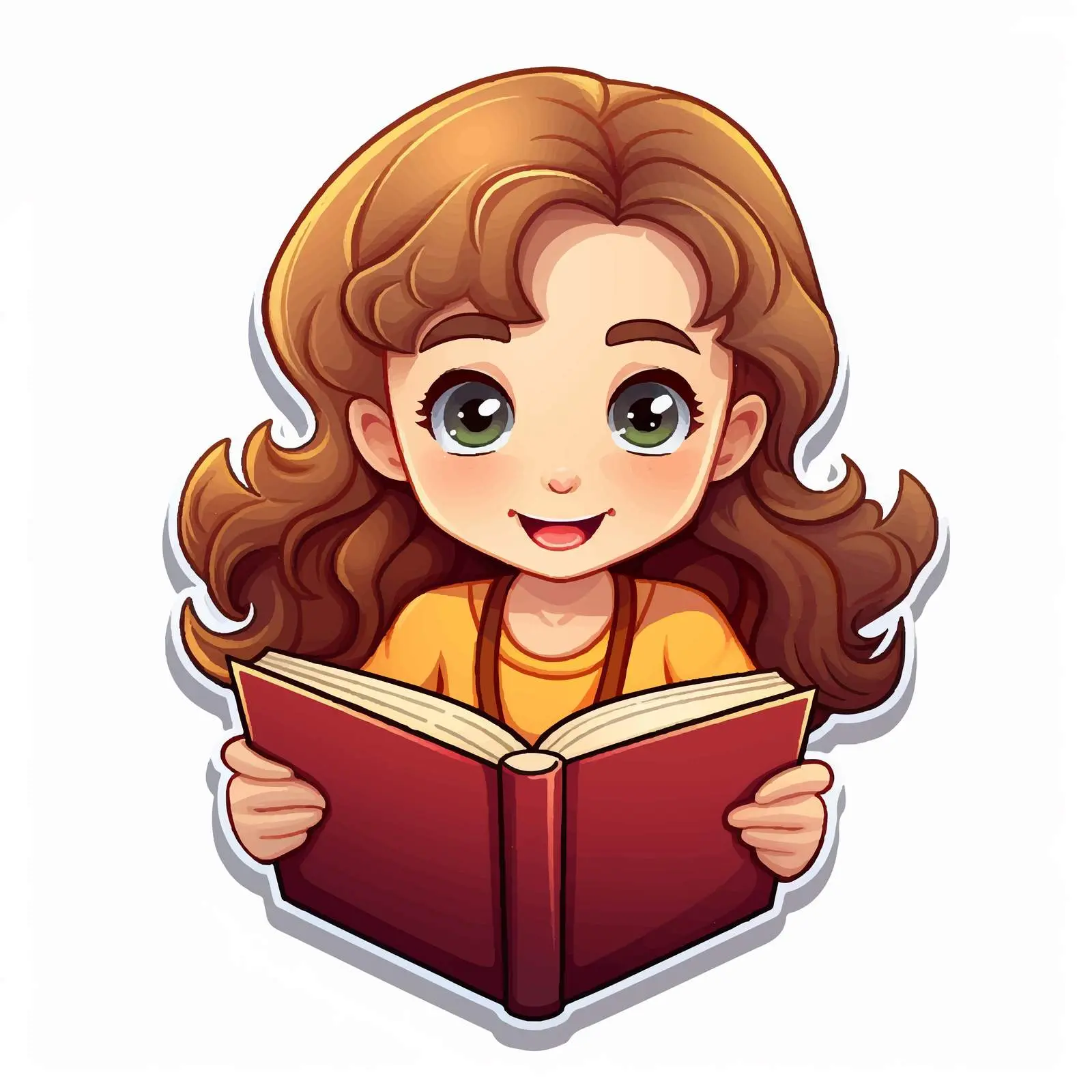 Cartoon Girl Reading Book Sticker Vector — free download from Dotvec