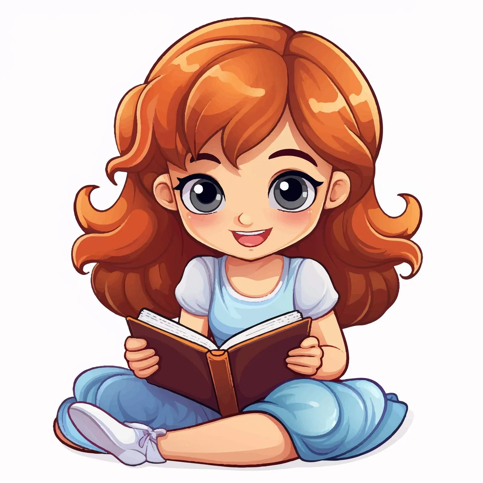 Girl Reading Book Cartoon Vector Sticker Template — free download from Dotvec