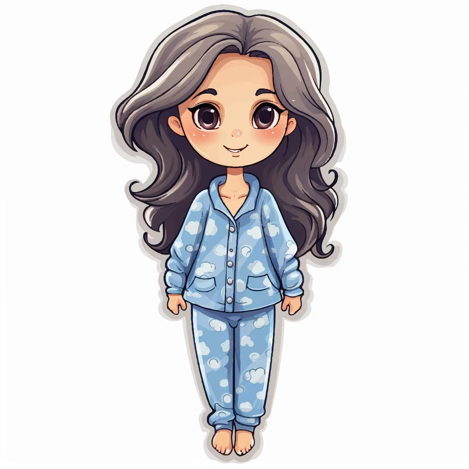Cartoon Girl in Pajamas Sticker Template — free download from Dotvec