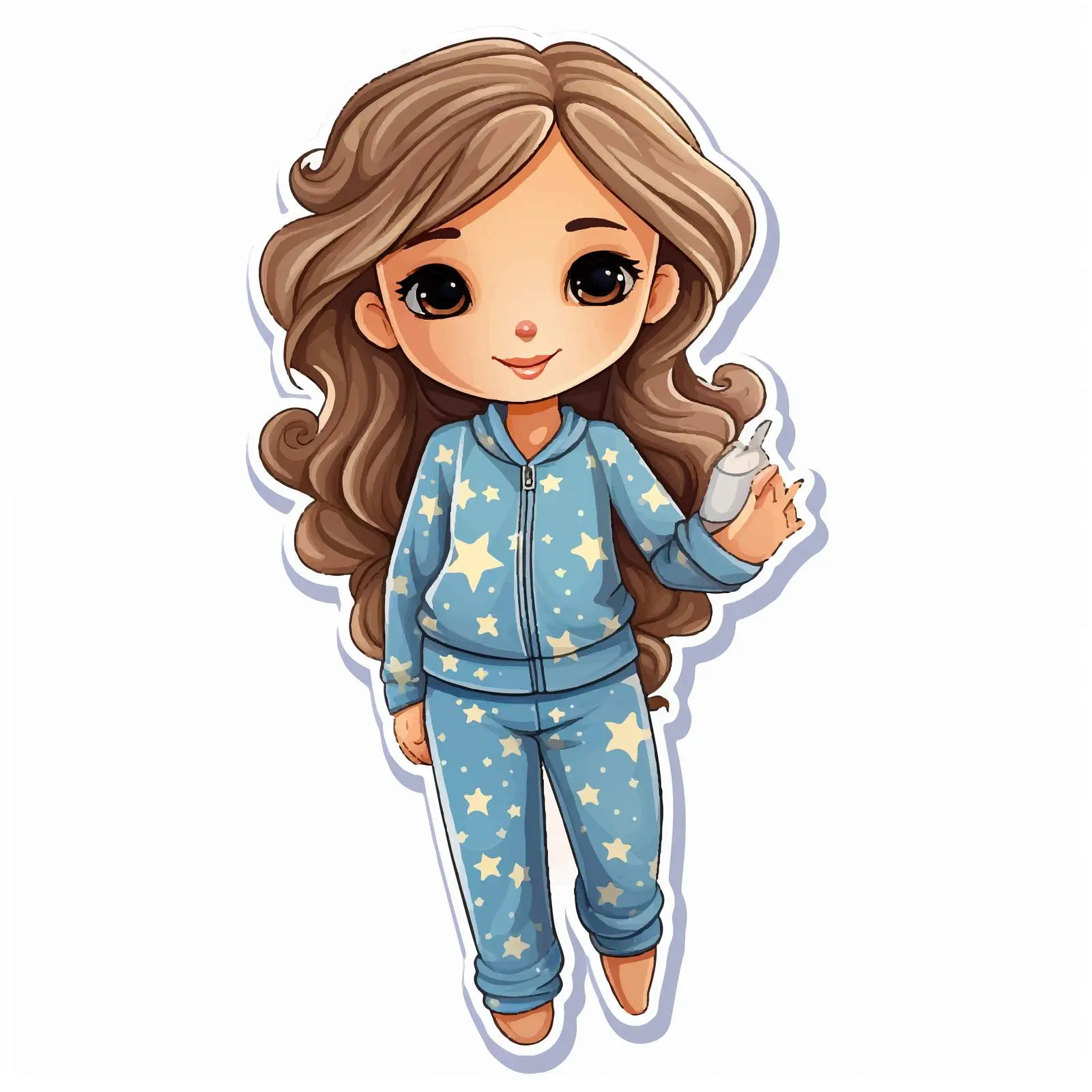 Cute Cartoon Girl in Pajamas Sticker — free download from Dotvec