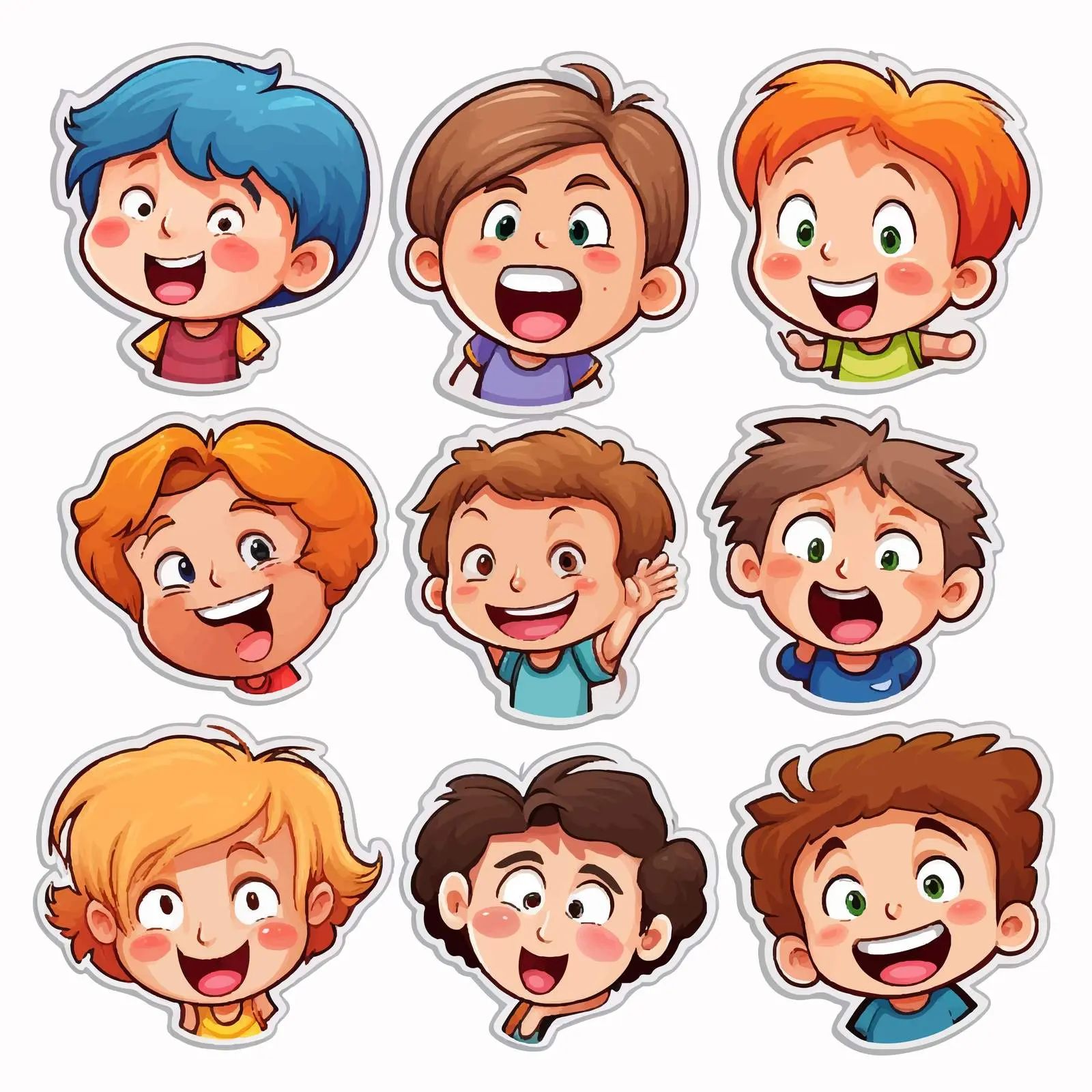 Happy Kids Cartoon Character Sticker Template — free download from Dotvec