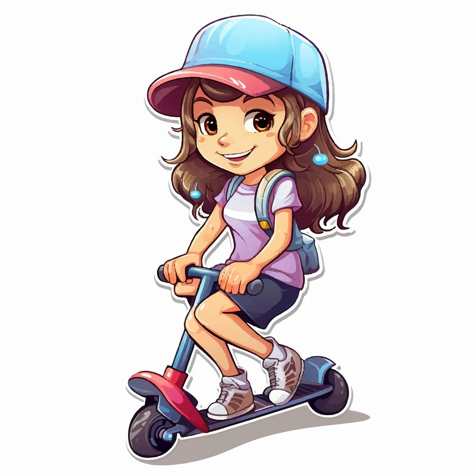 Little Girl on Scooter Cartoon Vector — free download from Dotvec