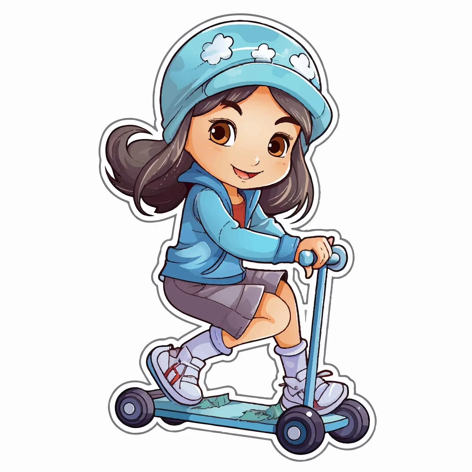 Little Girl Playing Scooter Cartoon Vector — free download from Dotvec