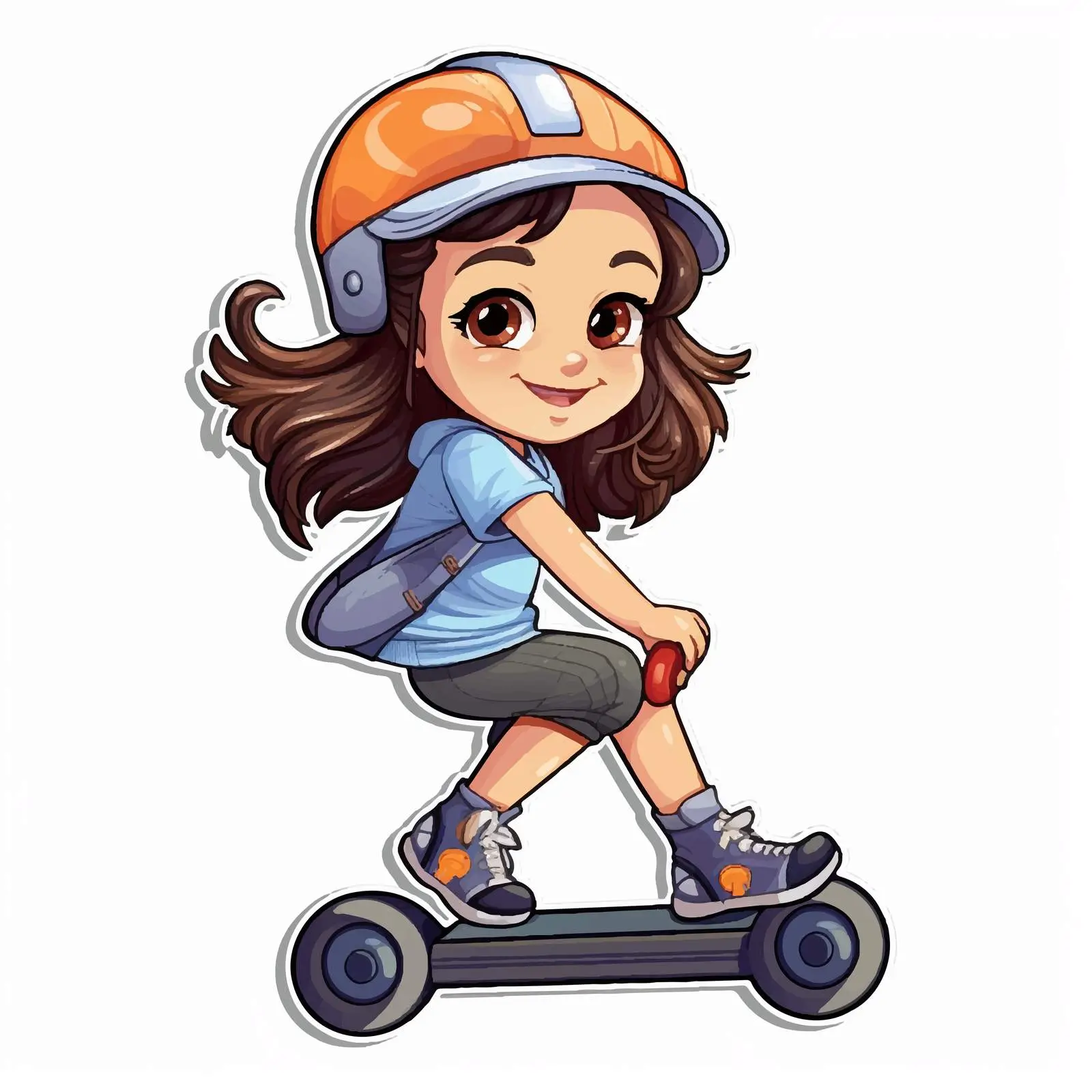 Cartoon Girl on Scooter Template for Stickers – free animated design image from Dotvec