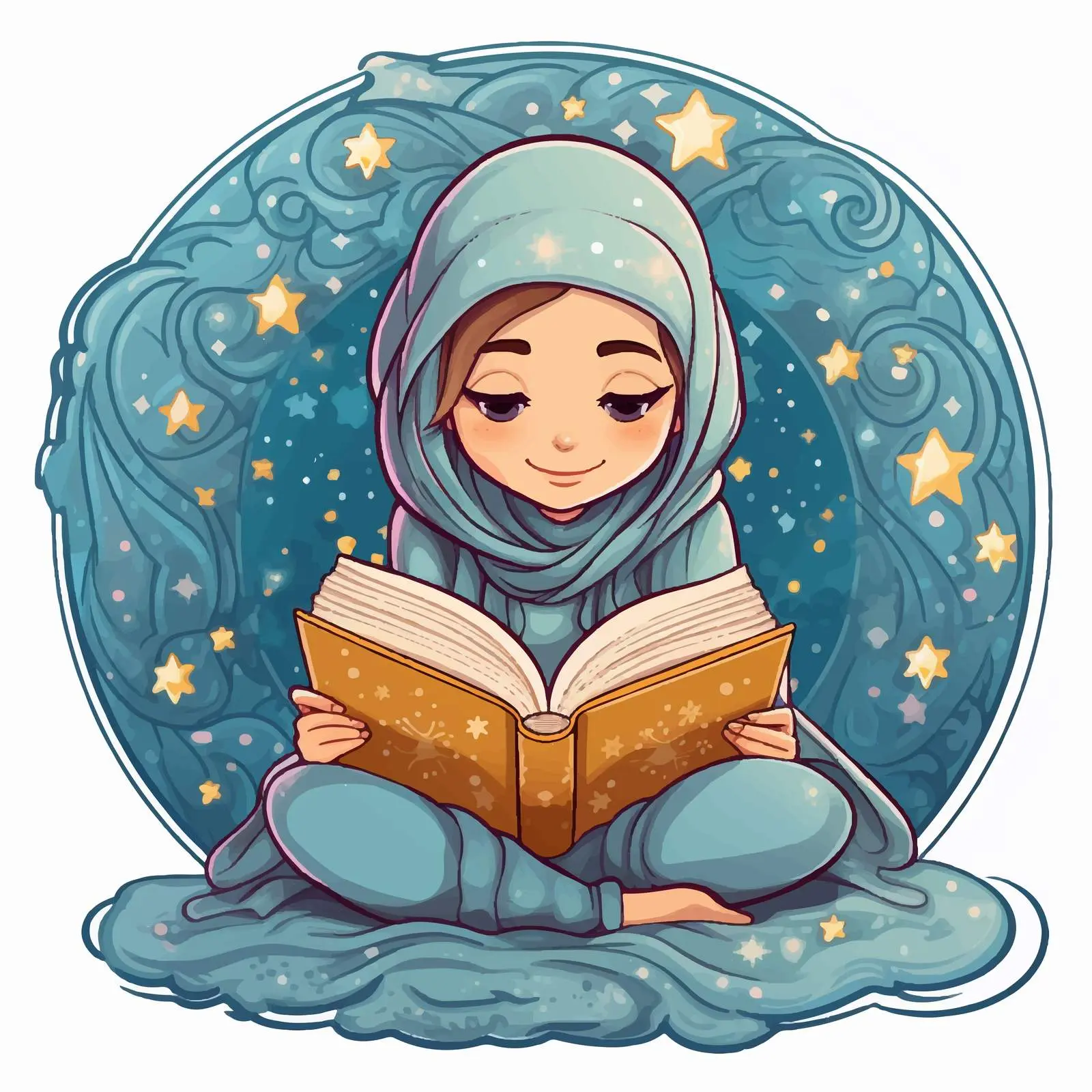 Muslim Girl Reading Book Illustration — free download from Dotvec