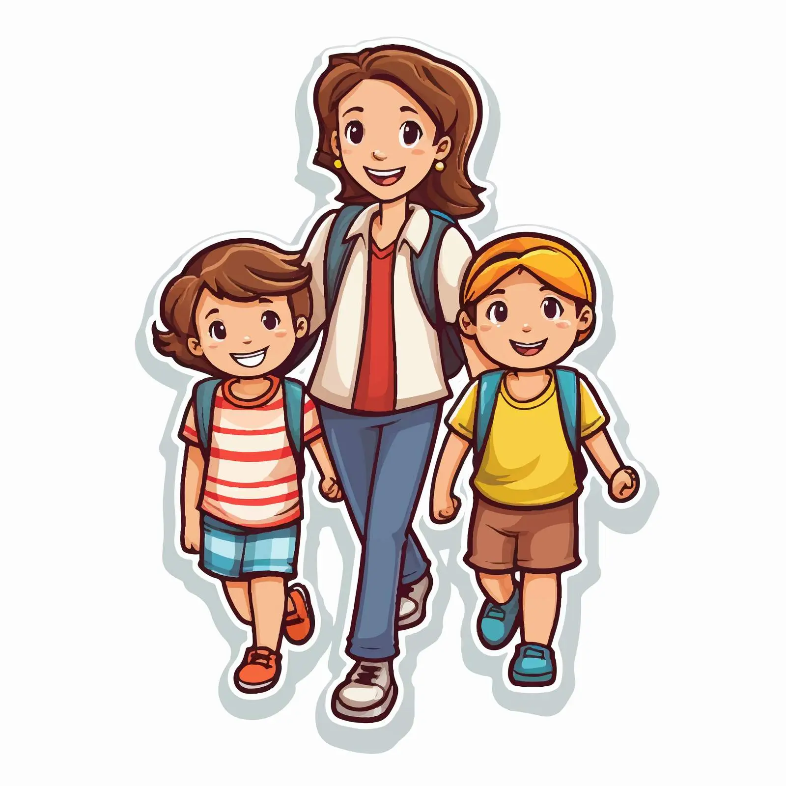 Teacher and Children Walking Vector Illustration — free download from Dotvec