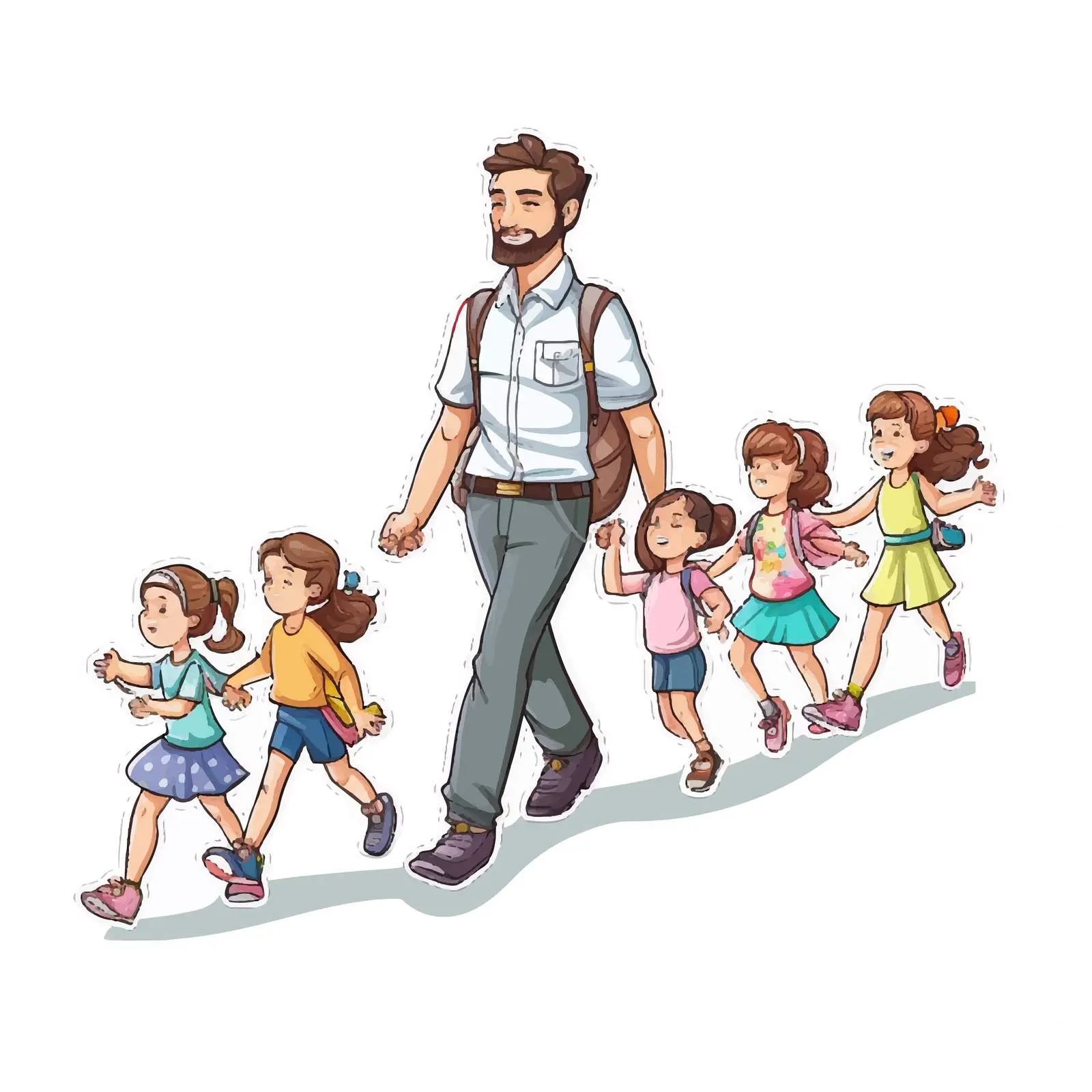 Teacher and Children Walking Vector Illustration — free download from Dotvec