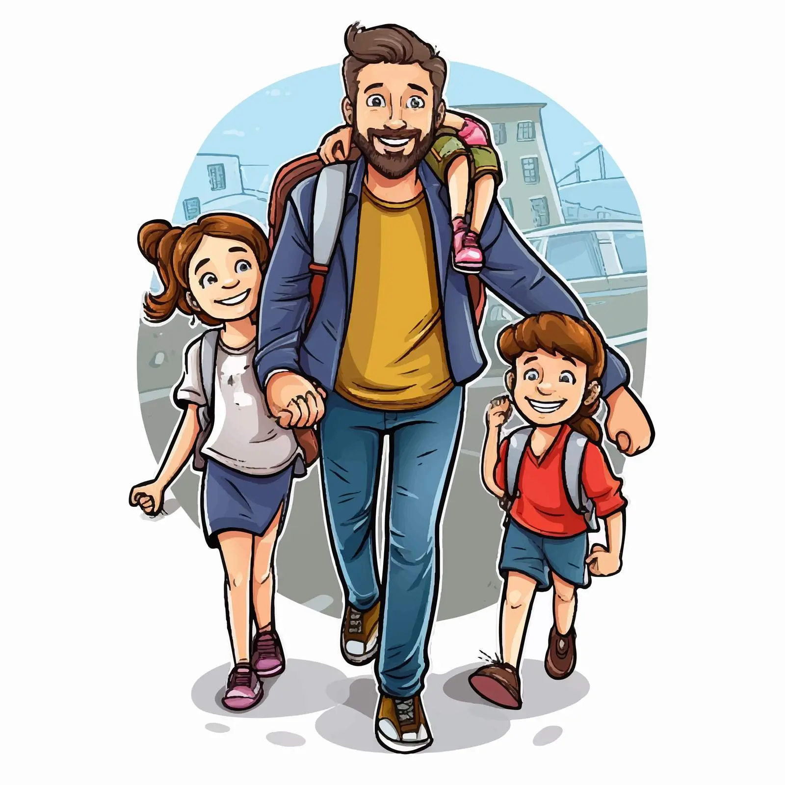 Teacher and Children Walking Together Vector — free download from Dotvec