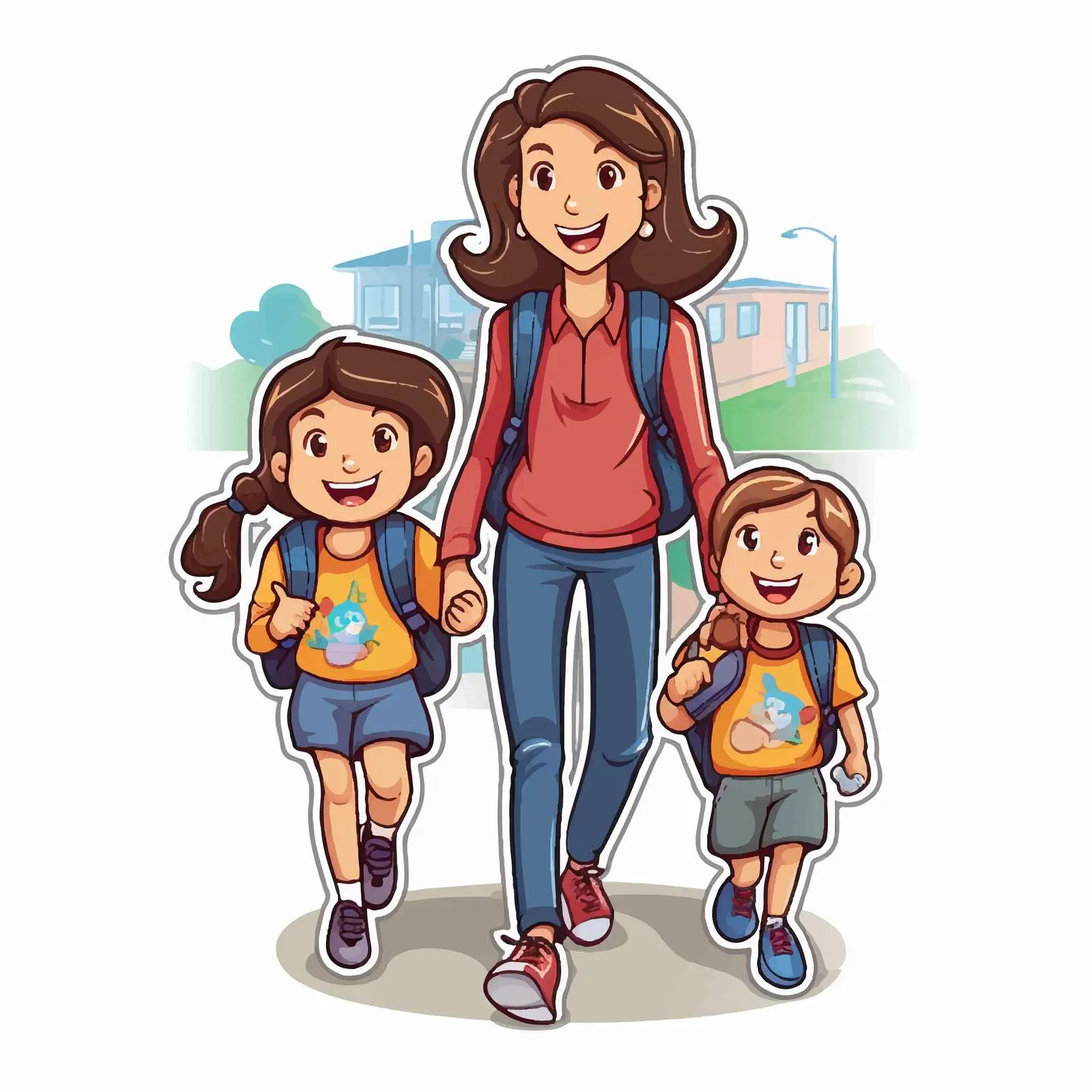 Teacher and Children Walking Vector Illustration — free download from Dotvec