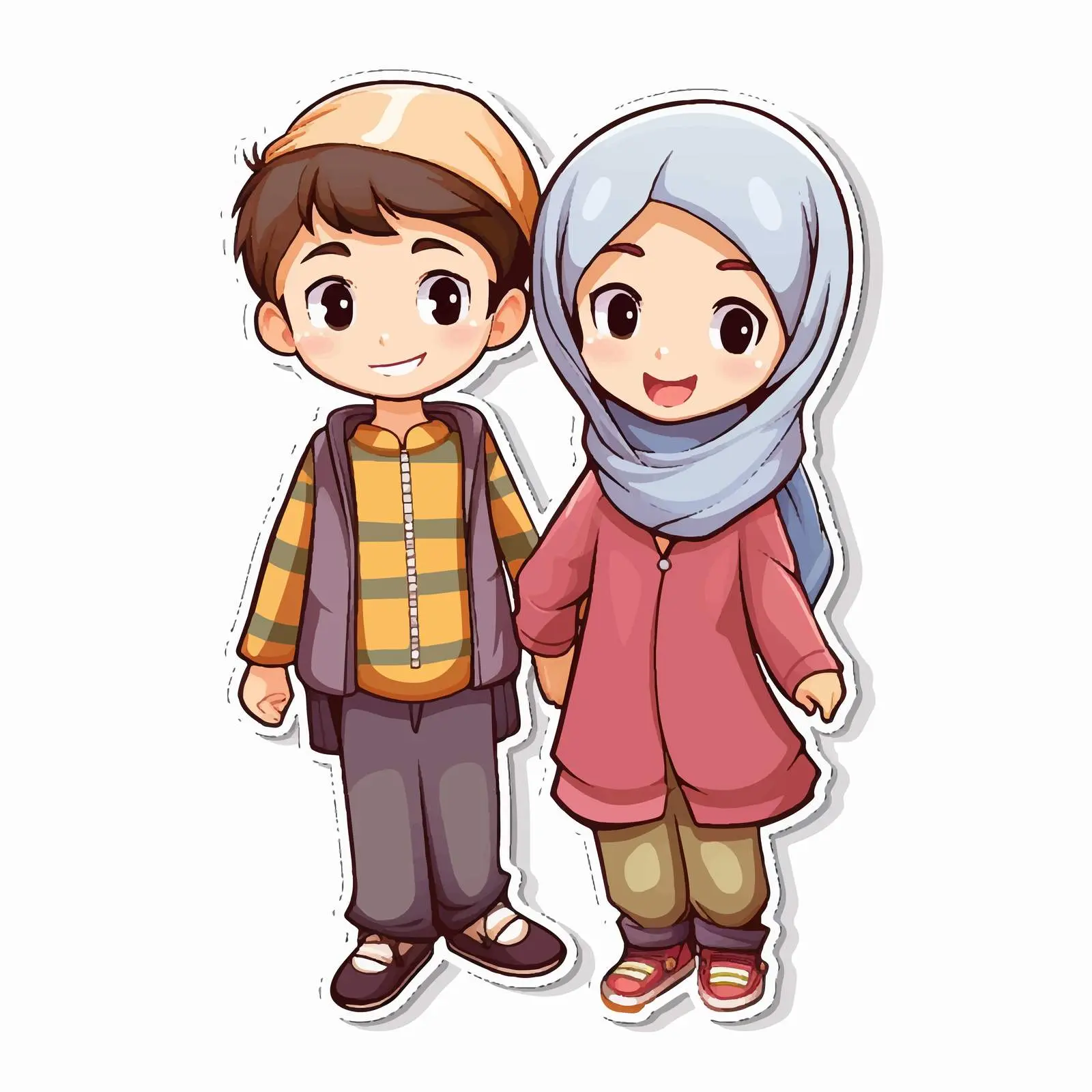 Muslim Kids Cartoon Vector Sticker Template — free download from Dotvec