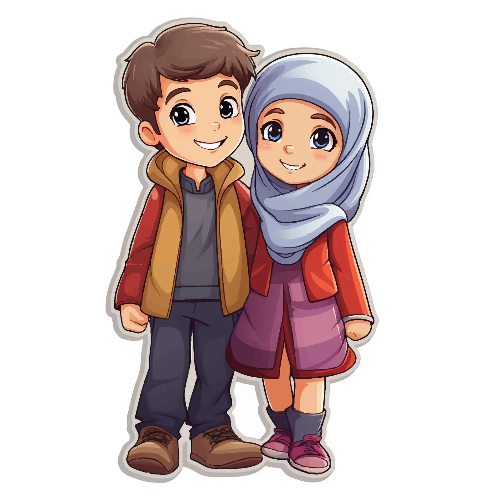 Muslim Kids Cartoon Sticker Template — free download from Dotvec