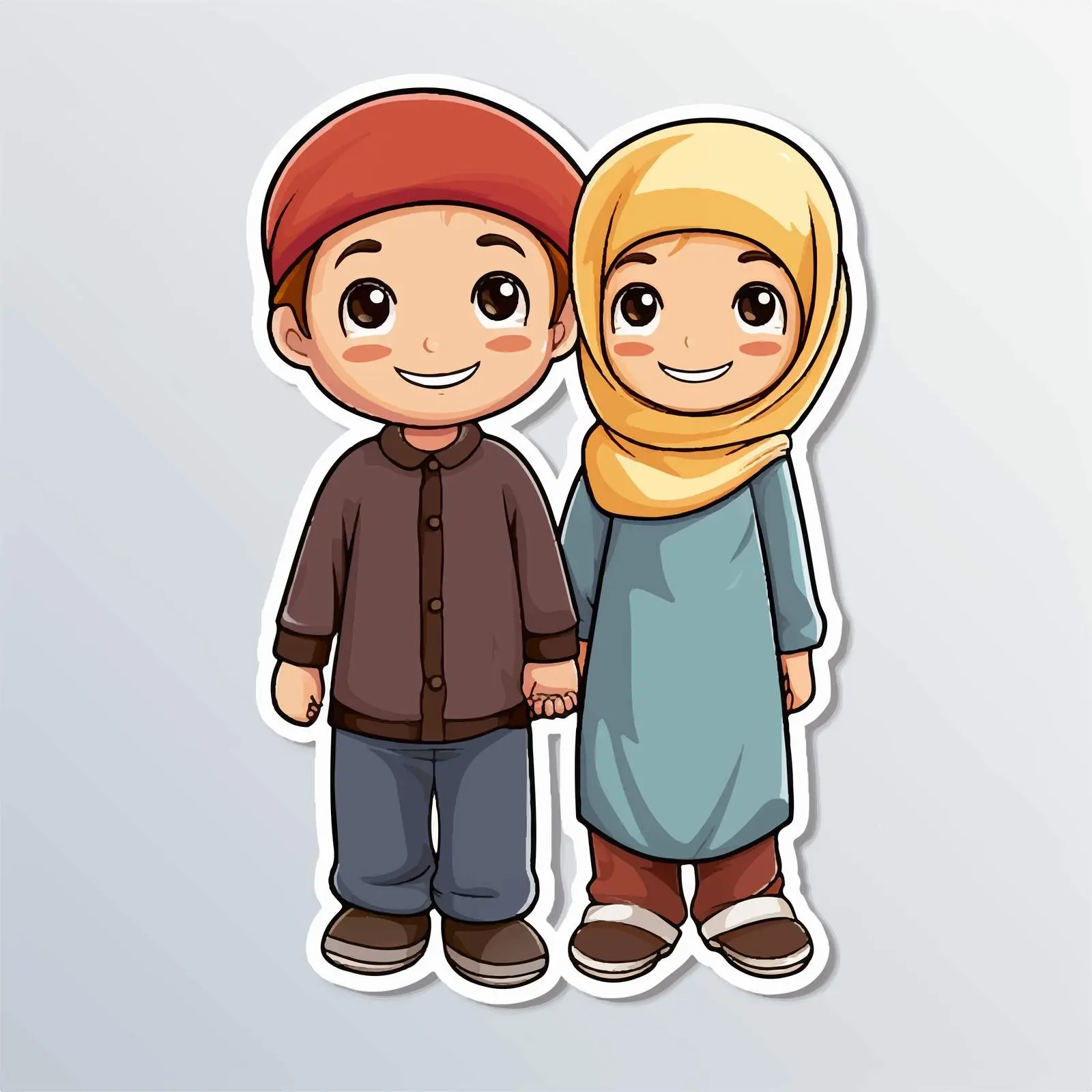 Cartoon Muslim Kids Sticker Template Vector – free inclusive design image from Dotvec