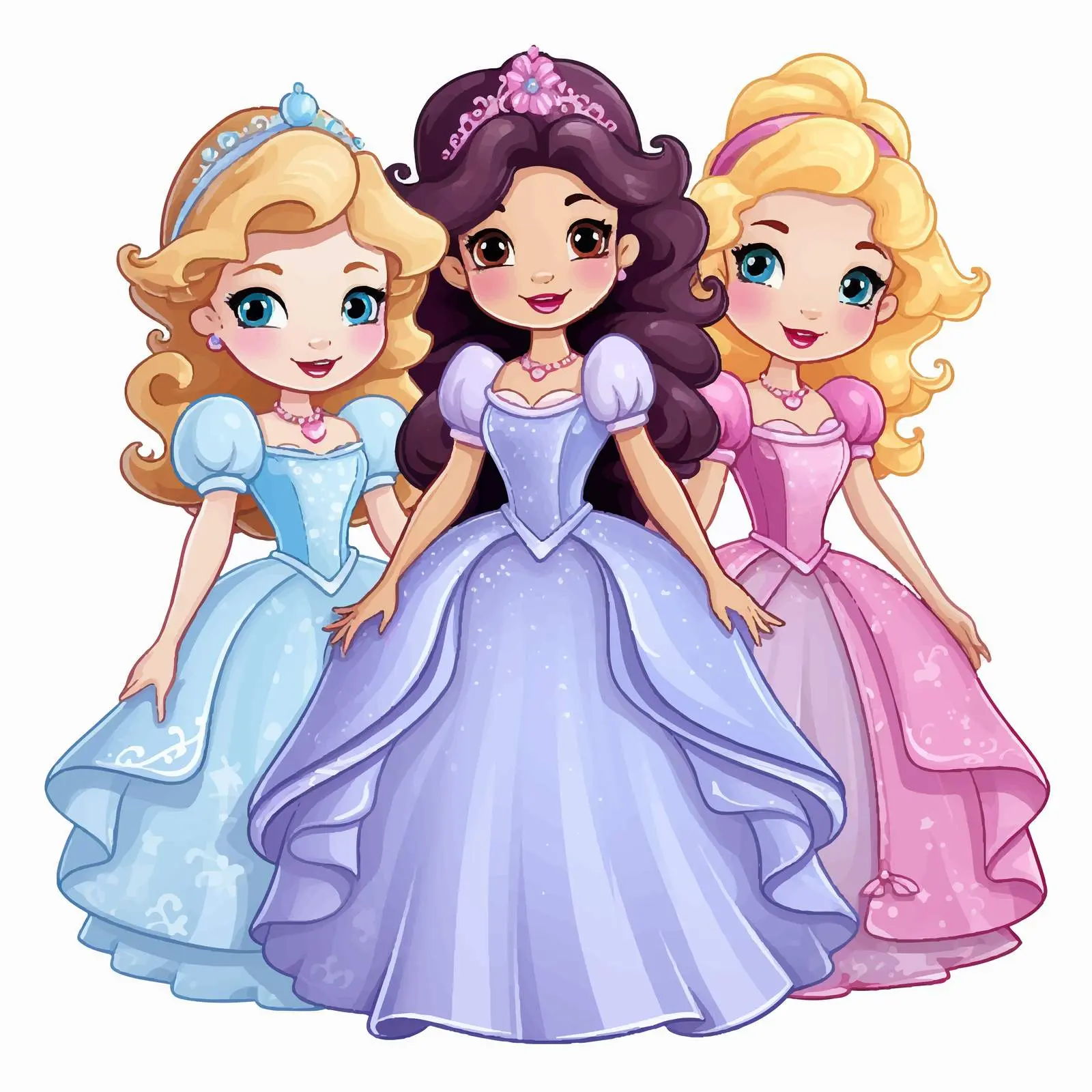 Three Princesses Cartoon Sticker Template — free download from Dotvec