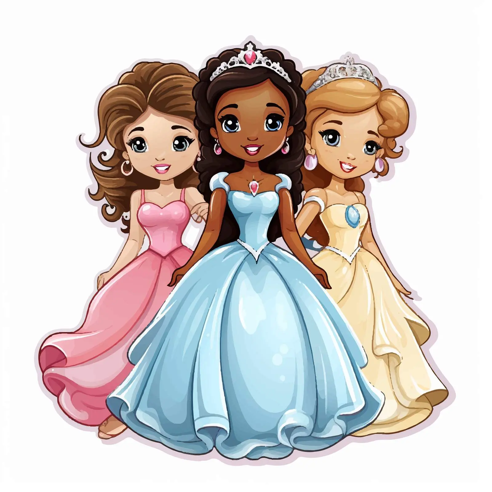Three Princesses Cartoon Sticker Template — free download from Dotvec