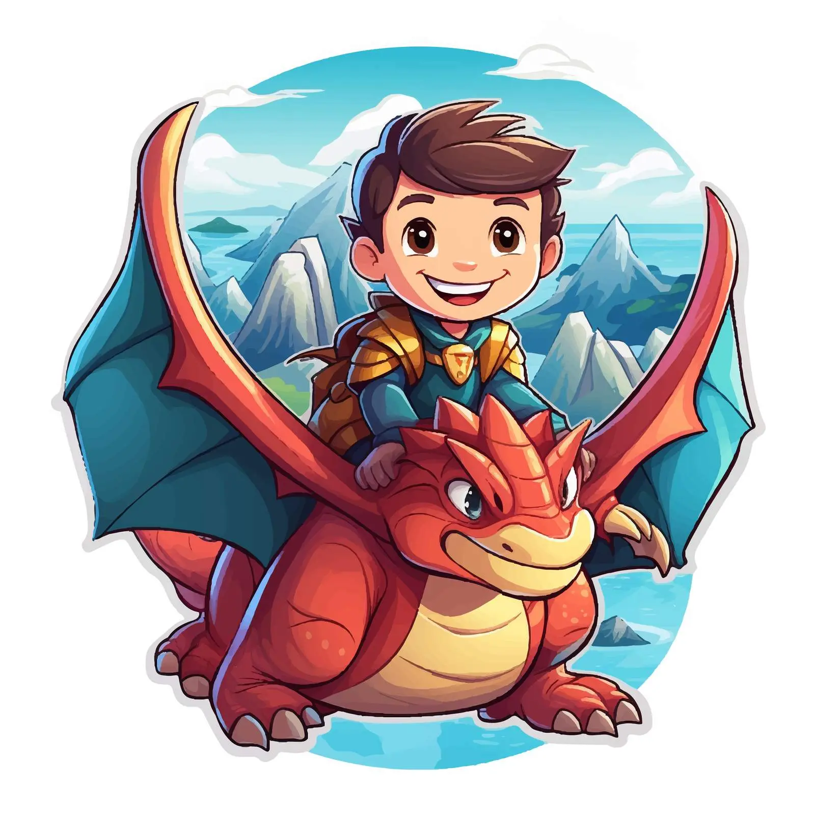 Superhero Boy Riding Fantasy Dragon Sticker Template — free download from Dotvec