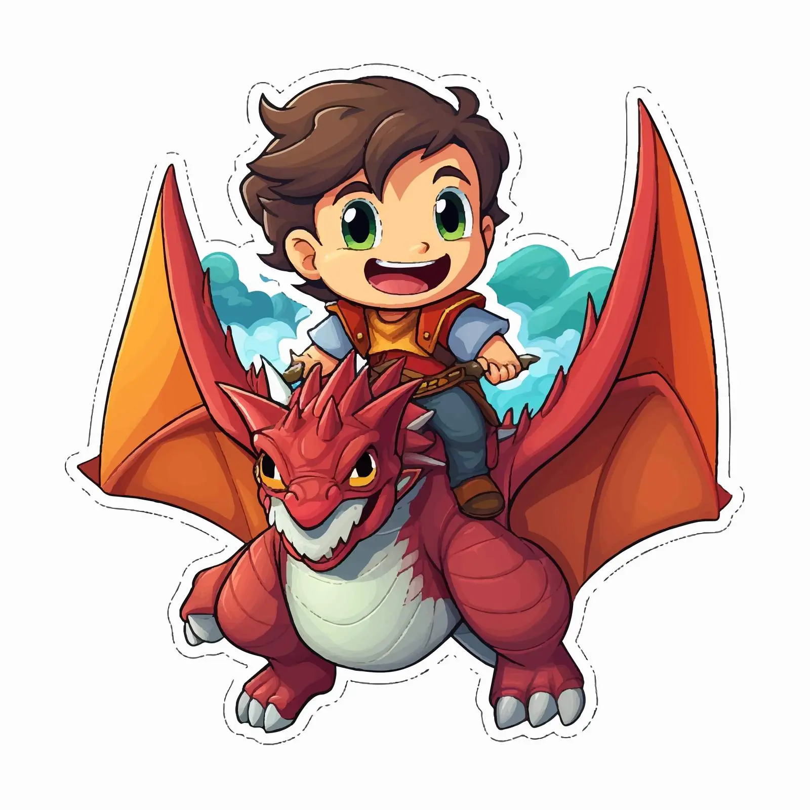 Superhero Boy Riding Fantasy Dragon Sticker Template — free download from Dotvec
