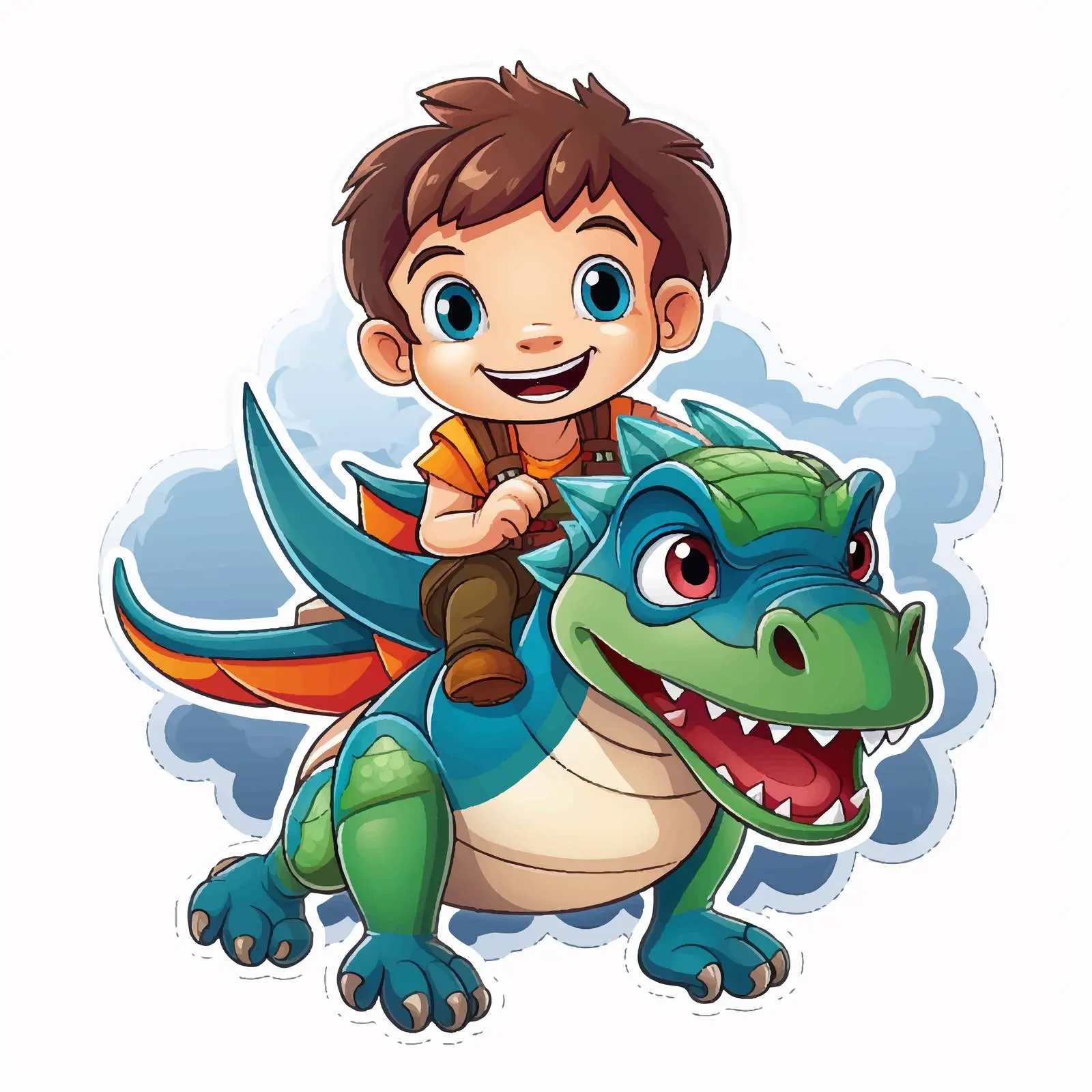 Superhero Boy Riding Fantasy Dragon Sticker Template — free download from Dotvec