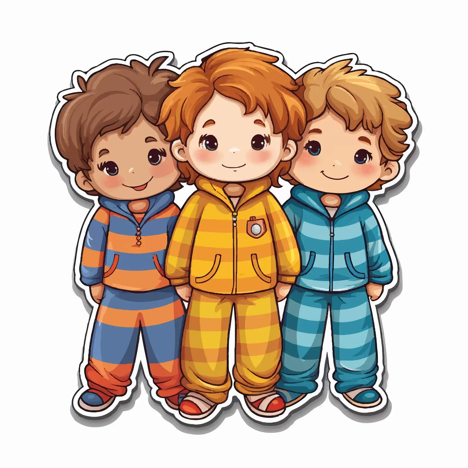 Three Kids in Pajamas Costume Sticker Template — free download from Dotvec
